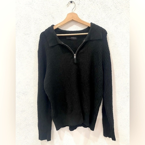 Sophie Rue Sweaters - Sophie Rue Black 1/4 Zip With Collar Ribbed Knit Sweater Pullover M